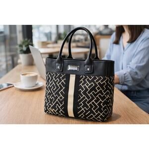 Tommy Hilfiger Tote Bag Black Monogram Stripe NWOT Shoulder Handbag